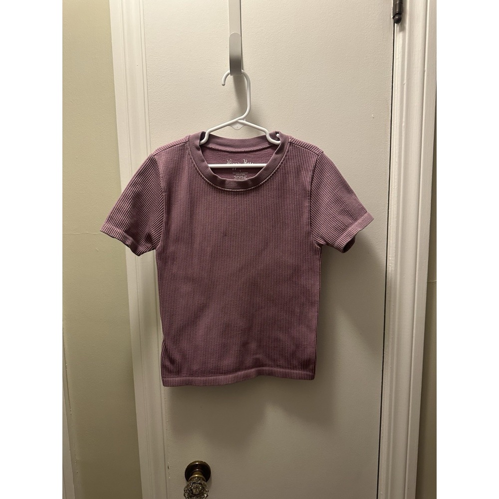 Y2K Style Baby Tee Ribbed Cropped Snug Pastel Lilac SzS Figure Flattering